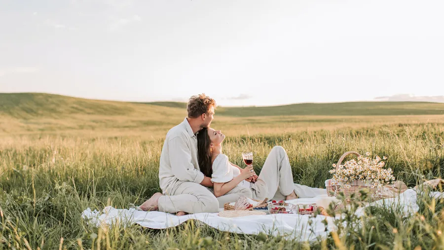 couple field picnic romantic lifestyle